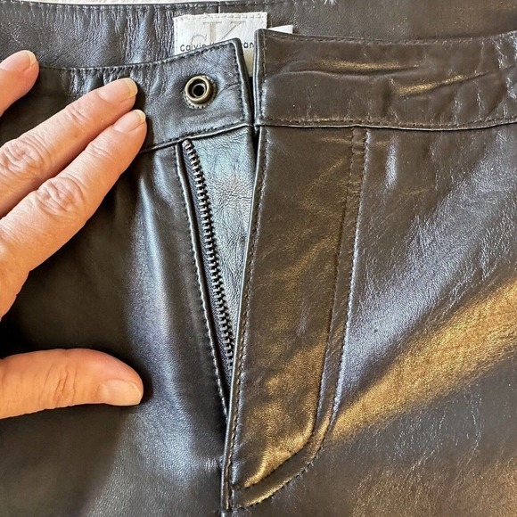 Calvin Klein Leather Pants Women 4 Straight Leg Midrise Y2K Mob Wife - Picture 9 of 11
